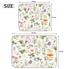 Floral Dish Drying Mat for Kitchen Counter,Plant Flower Botanical Drying Mats Super Absorbent Microfiber Dishs Pad Coffee Bar Mat Extra Large 18 X 16 Inch