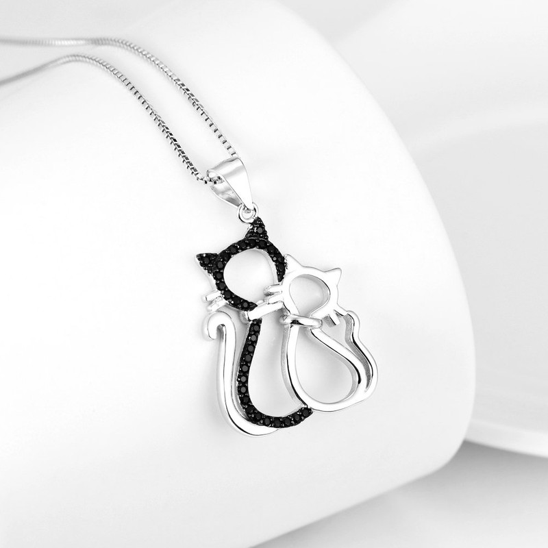 Silver Mountain 925 Sterling Silver Cubic Zirconia Double Cats Pendant