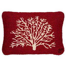 Chandler 4 Corners Artist-Designed Stick Season Tree on Red Hand-Hooked Wool Decorative Throw Pillow (14 in x 20 in) Winter Pillow for Couches & Beds - Easy Care, Low Maintenance Woods, Forest Pillow