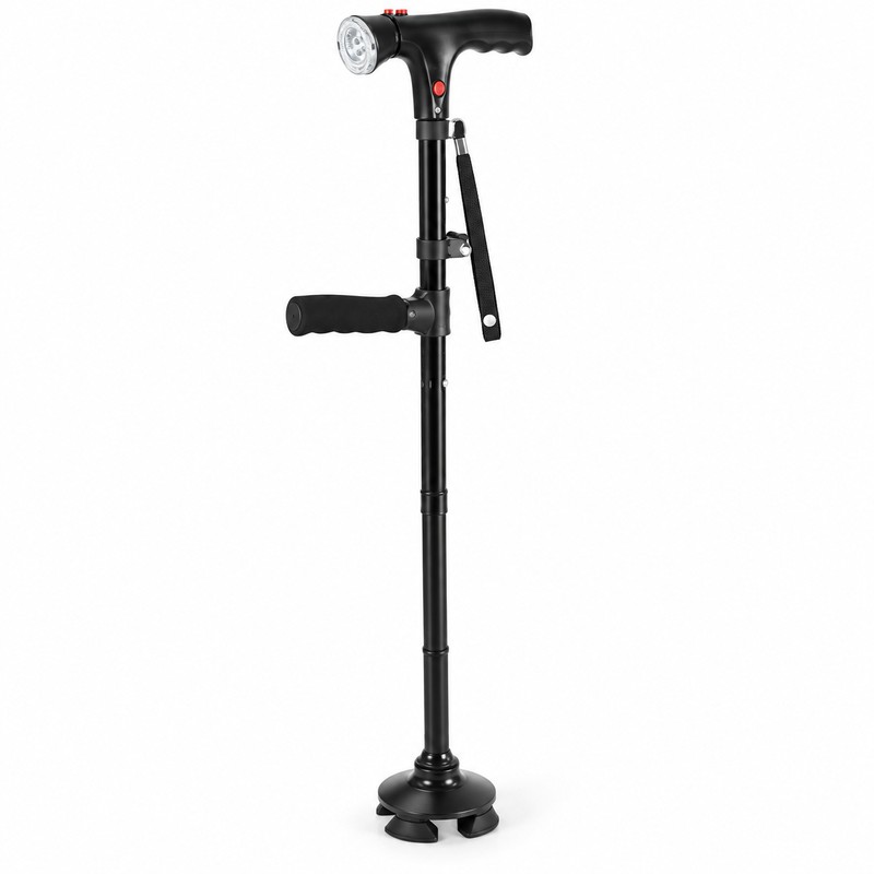 Folding Walking Cane with LED Light & Alarm – Adjustable