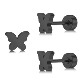 ZDE Women's Flat Earrings Nickel-Free Butterfly Earrings Titanium Hypoallergenic Cartilage Earrings Stud Earrings for Sensitive Ears Simple Classic 5 mm Flat Stud Earrings, 5 mm, Titanium, No Gemstone