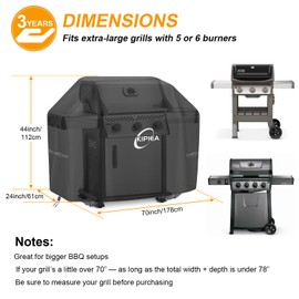 Kipiea 70 inch Grill Cover for Outdoor Grill, Heavy-Duty BBQ Cover with 4 Windproof Buckles, No Tears Anti UV No Fading (70" W x 24" D x 44" H)