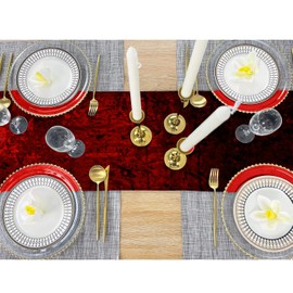 Elegant Event Essentials - Crushed Velvet Party Long Table Runner - For Spring Party, Wedding, Reception, Banquet, Home Dining Space Christmas Decoration (12” x 108”/30.48 x 274.32cm) - Red