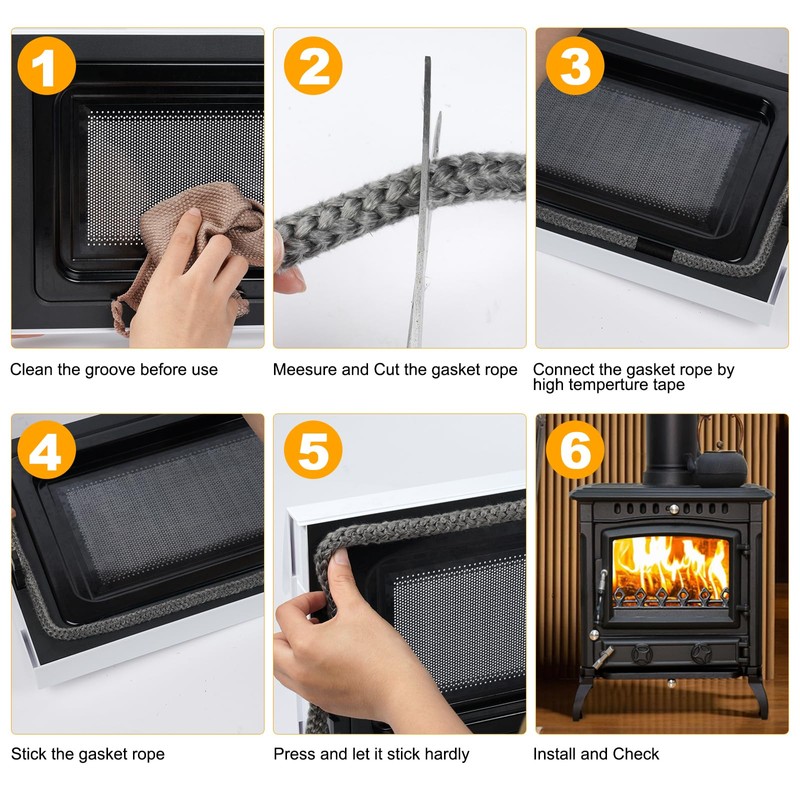 Flintronic Fireplace Seal, Oven Sealing Cord, Fireproof Fibreglass Cord, Fireplace