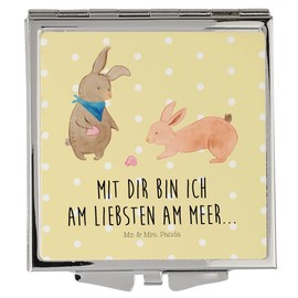 Mr. & Mrs. Panda Handtaschenspiegel quadratisch Hasen Muschel - Geschenk, Oma, Vatertag, Ferien, Beste Freundin, Muscheln sammeln, schminken, Opa,