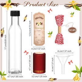 Tioncy 12 Pcs Vanilla Extract Bottles for Homemade Vanilla Jar Glass Square Bottle with Cap Shrink Band Sticker Syrup Food Storage Canister for Liquids Bean Sauce Spice Gift Giving(Red,8.5 oz)