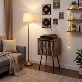 Record Player Stand with 4 Cabinets, Walnut