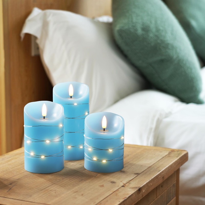 Homemory Flameless Candles with String Lights, 3 Pack Embedded Fairy