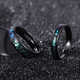 TRUMIUM 4mm 6mm Mens Tungsten Wedding Rings Galaxy Created-opal Inlay Wedding Bands for Women Black Sand Two Tone Polished Comfort Fit Size 5-13, tungsten carbide,