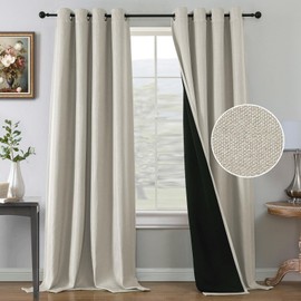 H.VERSAILTEX 100% Blackout Curtains for Bedroom Burlap Textured Living Room Curtains Thermal Black Out Curtains 96 Inch Long Windows Grommet Curtains Drapes, 2 Panels, W52 x L96in, Heather Natural
