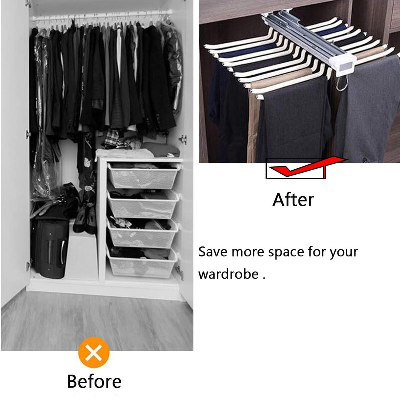 MYOYAY Pull Out Trousers Rack 22 Arms Steel Pull Out