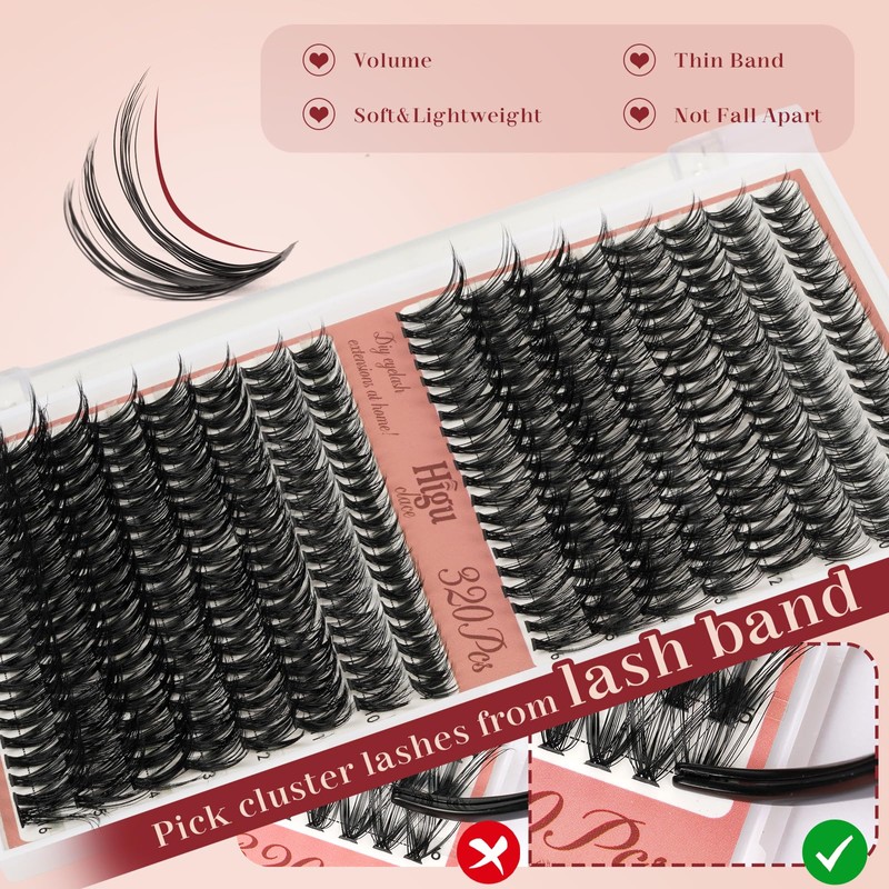 Higu clace DIY Eyelash Extensions, 320 Pieces 30D + 40D