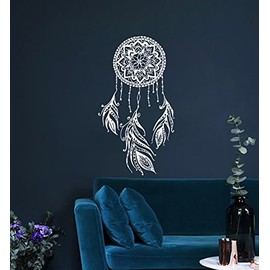Dream Catcher Wall Decals Vinyl Sticker Om Oum Sign Lotus Decal Flower Feather Indian Pattern Mandala Home Interior Wall Art Mural Bedroom Living Room Decor MC21 (38x69)