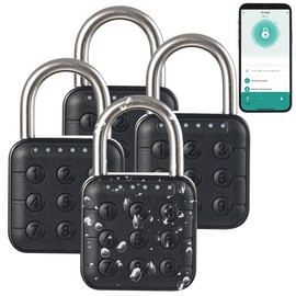 Xcase Locker Padlock: Set of 4 Metal Padlocks, Combination Code, App, Bluetooth 5, IP67 (Padlock Electronic, BT Lock, Suitcase)