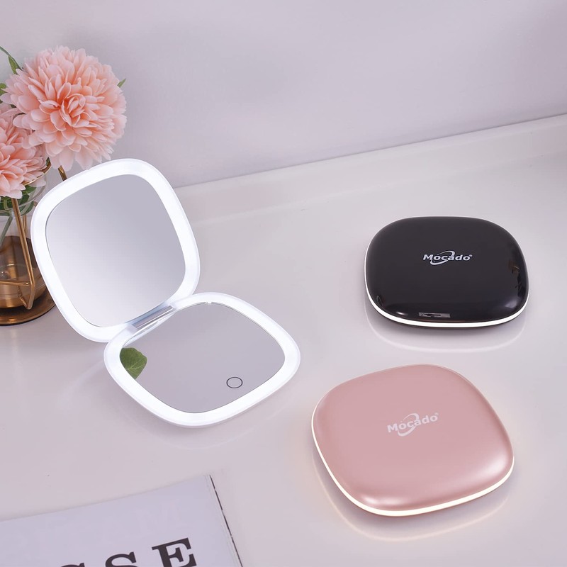 Compact LED Magnifying Travel Makeup-Mirror - 4 inches 1X/10X Magnification