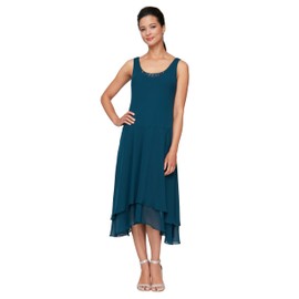 S.L. Fashions Women's Regular Mother of The Bride Dress with Embellished Neckline & Shoulder, Wedding Guest, Mid Teal, 12