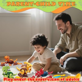 TEUVO 4 Packs Take Apart Dinosaur Toys Set for Kids, STEM Building Dinosaur Construction Toys with Electric Drill Screwdrivers, DIY Learning Birthday for Kids Aged 3+