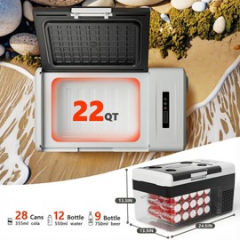 EKOJUCE Portable 12V Refrigerator, 22 Quart Compressor Electric Cooler, 12V Fridge -4℉-68℉, Portable Freezer for Camping, RV, Outdoor