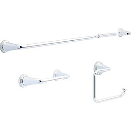 Delta Faucet LRK63-PC Larkin 3-Piece Bathroom Hardware Set, Polished Chrome; Set Includes Towel Bar, Toilet Paper Holder, and Towel Ring; Mounting Hardware Included