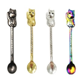 Mini cat Spoon Keychain Pendant Necklace, Mini Spoon Teaspoon with crystal Pendant Key Ring for Filling Vials. (Multicolor)
