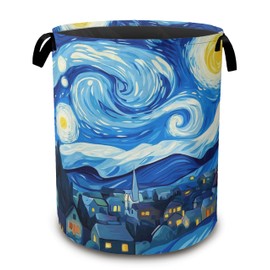 Laundry Hamper,Starry Night Laundry Basket,Village Waterproof Oxford Cloth Storage Basket with Handle for Clothes Books Nursery Home Storage Sundries 16"x20"