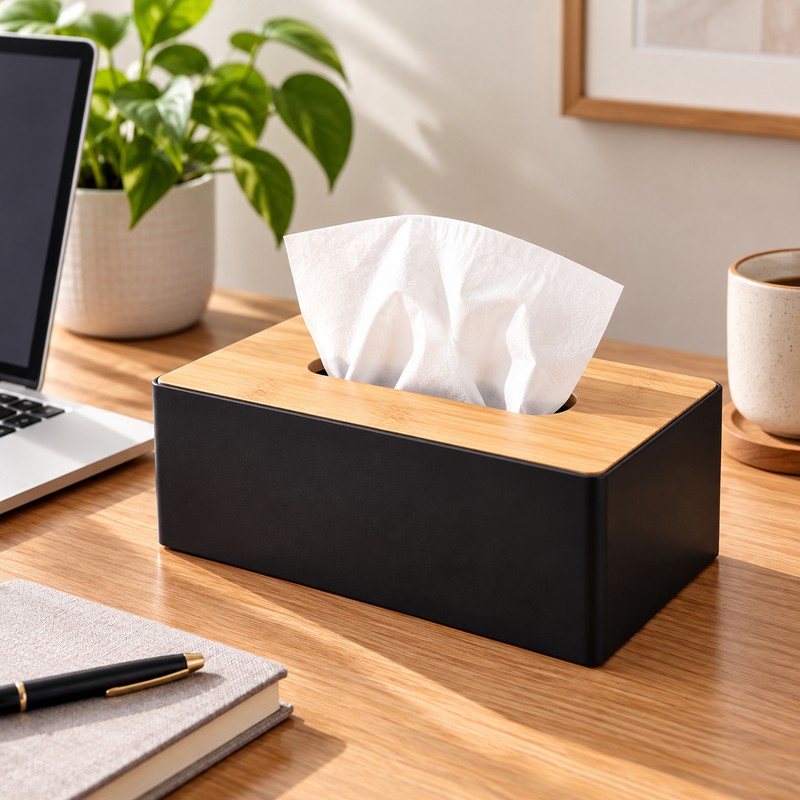 Modern Tissue Box Holder for Home & Office – Black