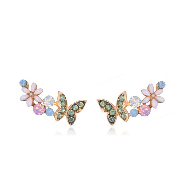 Quke 925 Sterling Silver Clear AB Austrian Crystal Golden Butterfly