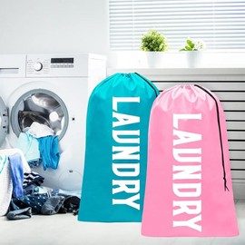 2 Pack XL Travel Laundry Bag, Machine Washable Dirty Clothes Organizer, Large Enough to Hold 4 Loads of Laundry, Easy Fit a Laundry Hamper or Basket (Pink+Blue, 24" x 36")