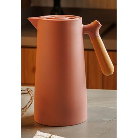 WOLFF - Thermal Coffee Carafe – 34oz/1L Insulated Food-Safe Plastic Exterior and Glass Liner, Wood-Style Handle – Keeps Drinks Hot or Cold for Hours, Coffee and Tea Dispenser - Nude Pink, 34floz/1L
