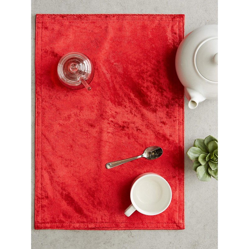 DII Velvet Collection Tabletop, Placemat Set, Red 4 Count