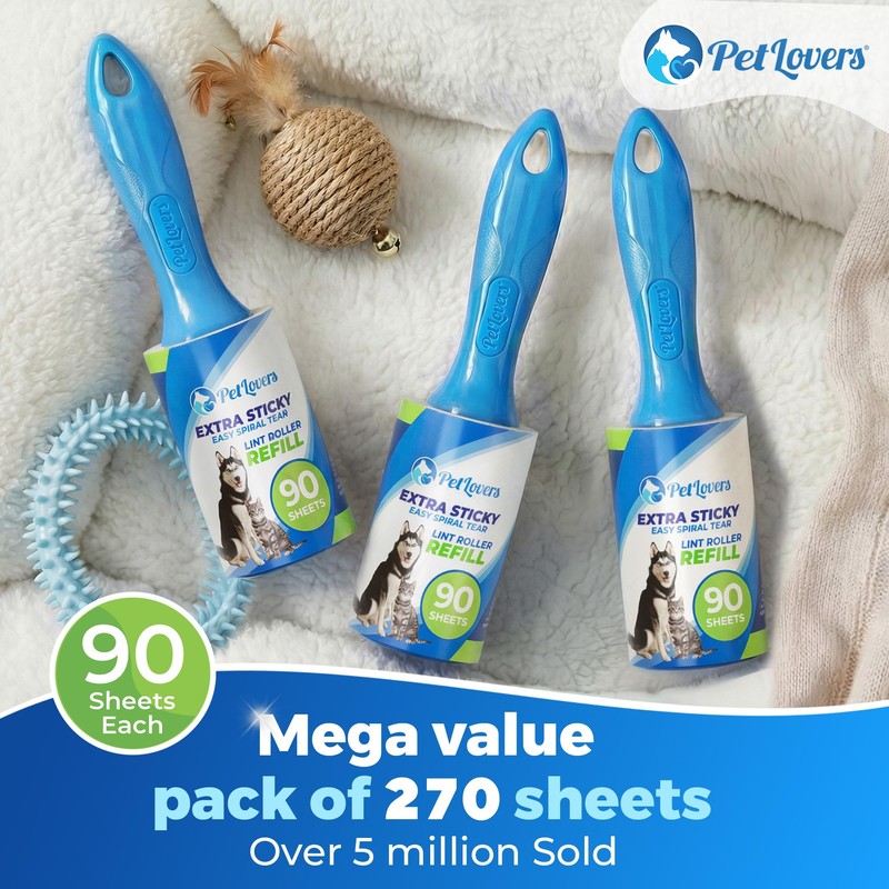 PetLovers Extra Sticky Lint Roller Value Set 270 Sheets for