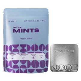 NOOZ Vitamin Mints - Sugar-Free Mints with Vitamins C, B6 & B12 for Immunity & Vitality | 150 Mints Bag + Limited Time Gift Refillable Tin, Aspartame-Free, Refreshing Fresh Mint Flavor