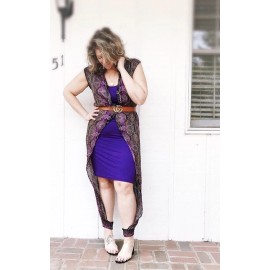 Dreamers Sleepwear Bohemian Purple Pajamas Dress Gown Anklet Robe Set Large Pant Set