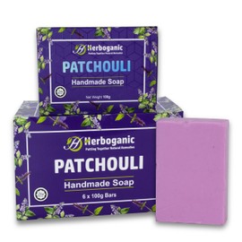 HERBOGANIC Patchouli Handmade Soap - Natural, Moisturizing Soap Bar for Soft and Smooth Skin with a Spa-Like Experience Pack of 6 (100g) Each