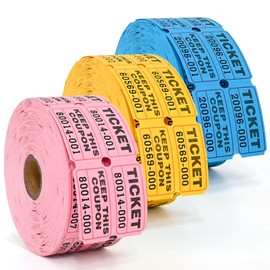 L LIKED 3000 Pcs Raffle Tickets - 3 Color Set of 1000 Pcs 2" x 2" Double Roll Consecutively Numbered 50/50 Tickets for Events& Door Prize- Blue/Yellow/Pink