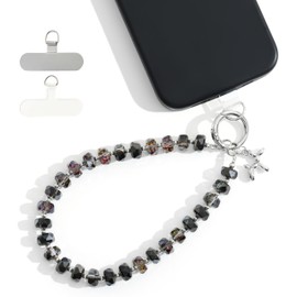 richginker Crystal Phone Wrist Strap Phone Charm Chain Keychain Beaded Cellphone Lanyard with Tether Tab Hands-Free Wristlet Bracelet Wrist Grip Strap for Women, W-Black