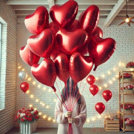 Red Heart Shape Foil Mylar Balloons Red 18 inch for Birthday Party Decorations, Wedding Decor, Engagement Party, Holiday,Baby shower