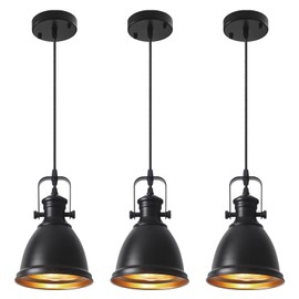 COTTMIC Black Pendant Lights Kitchen Island 3 Pack, Vintage Pendant Light, 6.5’’ Farmhouse Pendant Light Fixtures, Adjustable Height, Pendant Lighting for Dining Room, Living Room, Sink, Bar