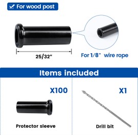 Muzata 100 Pack 1/8" Black Cable Railing Protector Sleeves T316 Stainless Steel Protective Sleeves Deck Cable Railing Hardware Kit for Wood Posts CR13