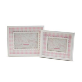 Two's Company Set of 2 Pink Gingham Photo Frames in 4" X 6" and 5" X 7" Size
