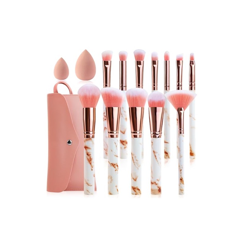 Marble Makeup Brushes Set 12 PCS with 2 Blending Sponges