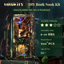 MiniCity Book Nook Kit, 3D Wooden Puzzle Dollhouse Booknook, Gifts for Family, Lover (Down The Rabbit-Hole Alice in Wonderland)