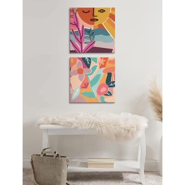 Kate and Laurel Peace Love Flowers Canvas Wall Art Set by Kate Aurelia Holloway, 2 Piece 20 x 20, Colorful Sun and Floral Art for Wall