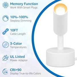 SUNVIE LED Spot Lights Indoor 3W Up Lights Indoor Spotlight with Memory Function 3000K/4000K/5000K Uplighting Indoor 120V Dimmable Uplights Indoor for Plant Spotlight Indoor for Accent Lighting 2 Pack