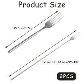 LLMSIX 2pcs Extendable Fork for Jokes, Portable Telescopic Fork, Stainless Steel Forks Scalable from 8.7in to 25.4in for Outdoor Barbecue Dining Travel Feeding