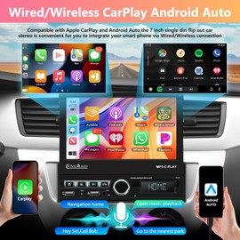 1DIN 7" HD Touch Screen IPS Monitor Universal Car mp5 Player with Bluetooth FM Radio Receiver Support SD/USB Rear View Camera with Build-in Wireless carplay/auto