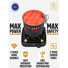 M. ROSENFELD Multipurpose Charcoal Starter - 800W Electric Charcoal Burner UL & STS Approved - Coconut Charcoal Lighters with Tongs - Hot Plate - 304 Stainless Steel