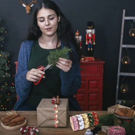 Uposao Christmas Gift Ribbon, 1 Roll 3 m Length, Wire Wool Ball Webbing Decorative Ribbon with Wired Edges, Christmas Ribbons for Crafts, Gift Wrapping for Wedding, Christmas, Birthday, Pink + Silver