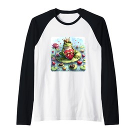 Frog Awaits Valentine's Princess With Chocolates On Lilypad Raglan Baseball Tee