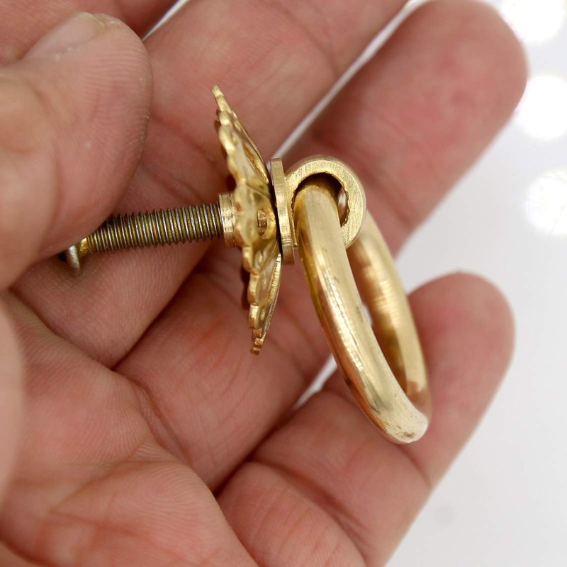 6 PCs Vintage Golden Ring Pulls with Hollowed-Out Dome Base